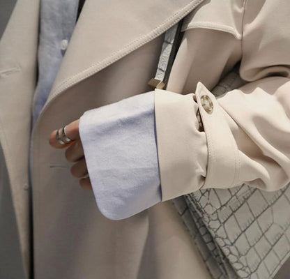Womens Double Breasted Long Trench with Side Button Details