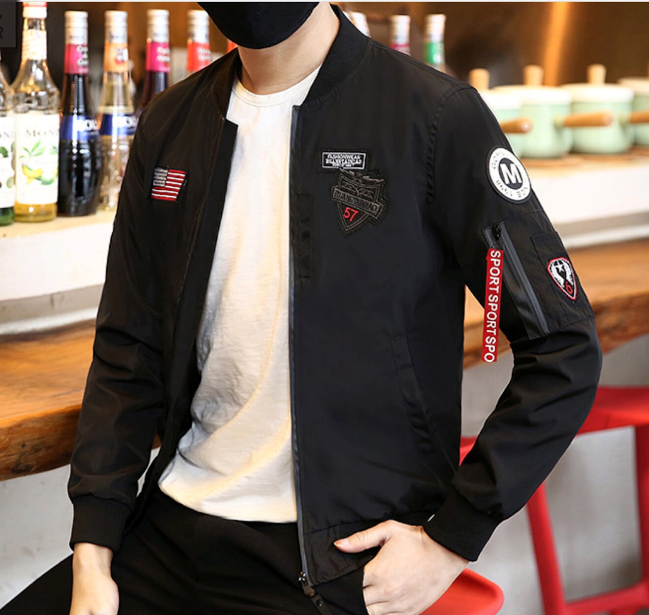 Mens Bomber Jacket with Zipper Tag