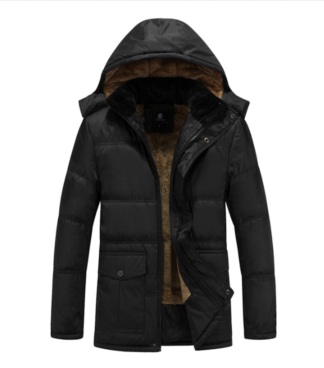 Mens Inner Fur Coat with Detachable Hood