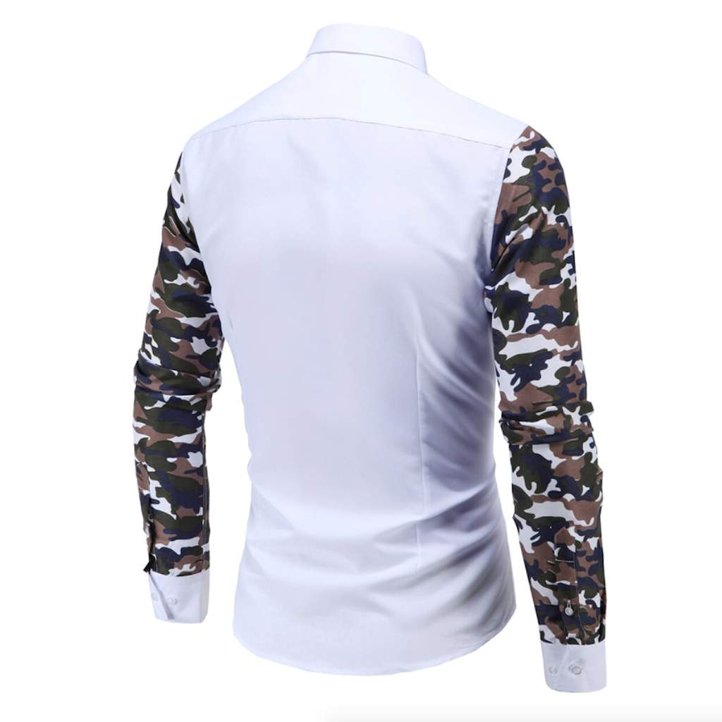 Mens Button Down Shirt with Camouflage Sleeves
