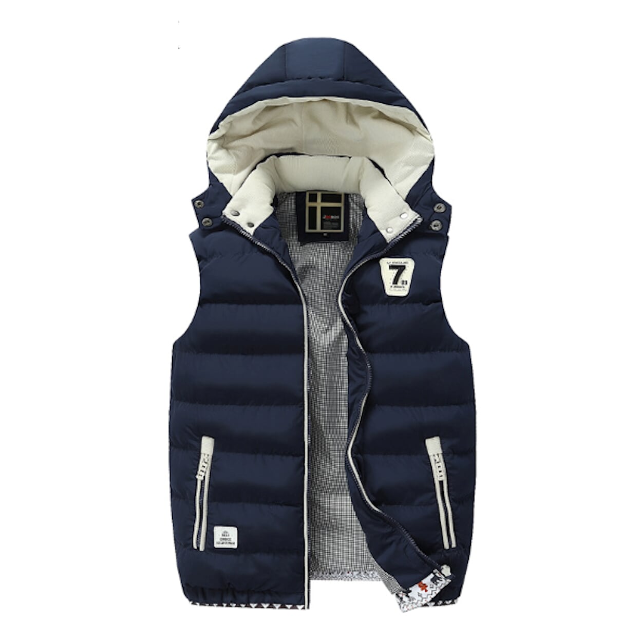 Mens Two Tone Hooded Puffy Vest in Khaki