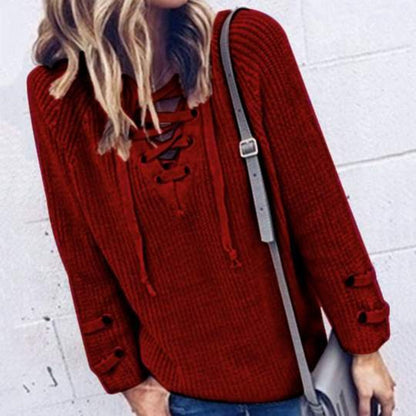 Women Casual Lace Up Sweater