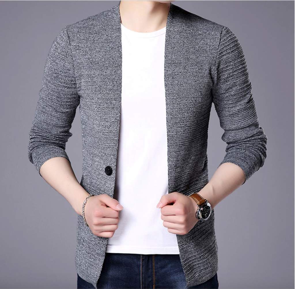 Mens V Neck Cardigan in Gray