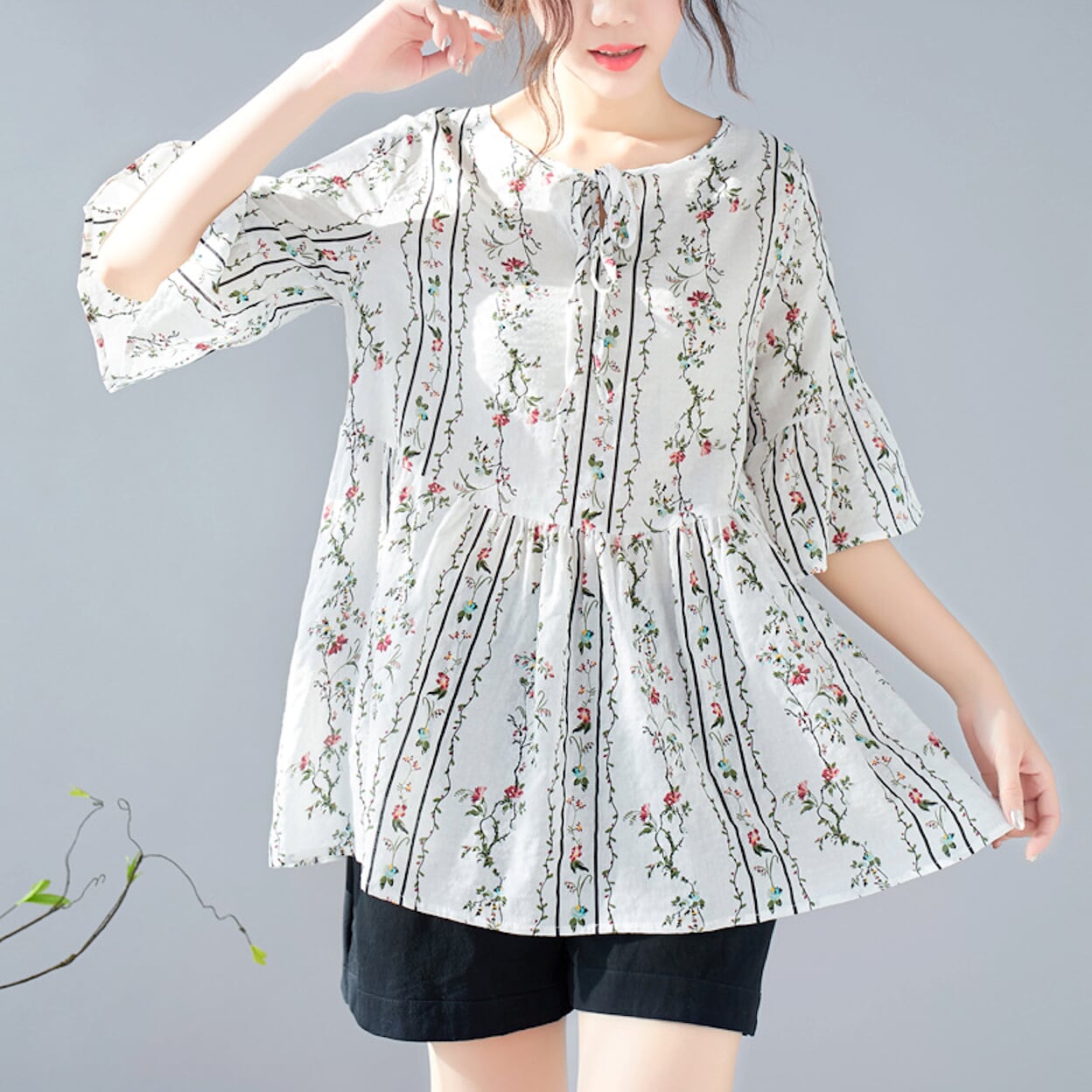 Womens Floral Top with Ruffles