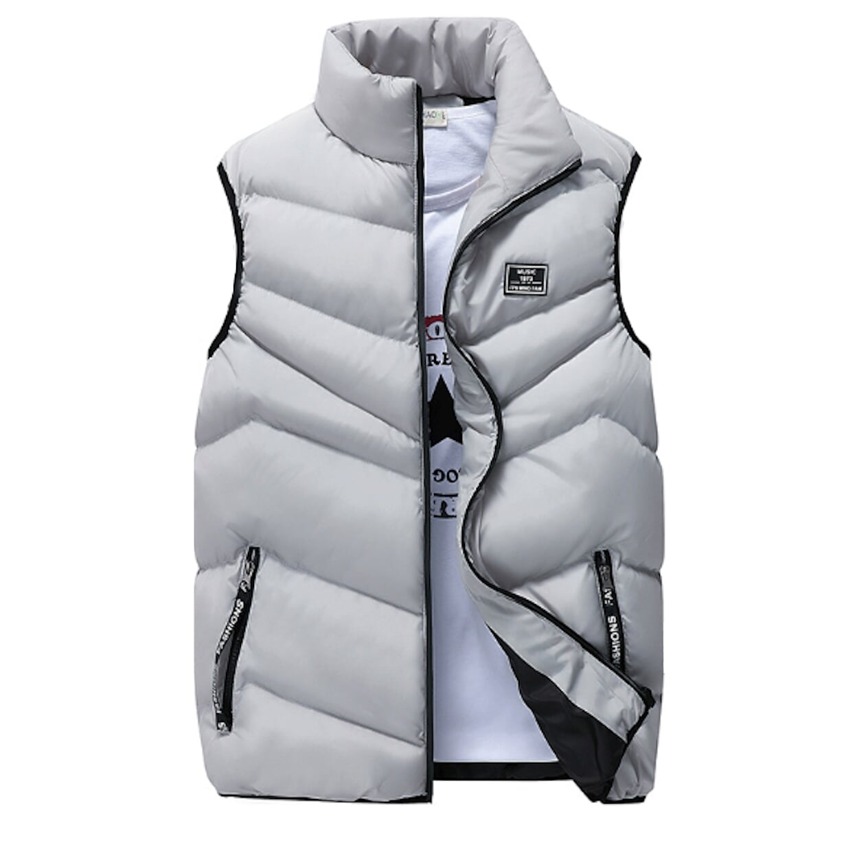 Mens High Collar Puffer Vest in Red