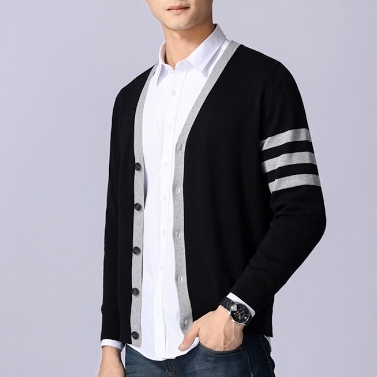 Mens Cardigan with Stripes