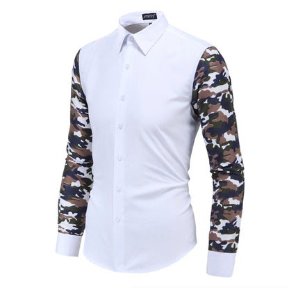 Mens Button Down Shirt with Camouflage Sleeves