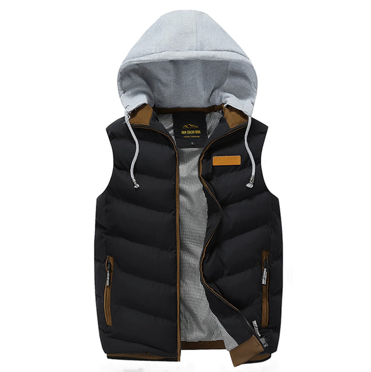 Mens Winter Puffy Vest with Removable Hood in Red