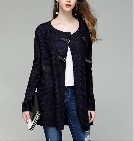 Womens Street Style Knitted Cardigan in Navy