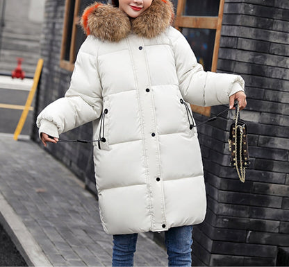 Womens Oversize Puffy Jacket with Faux Fur Hood