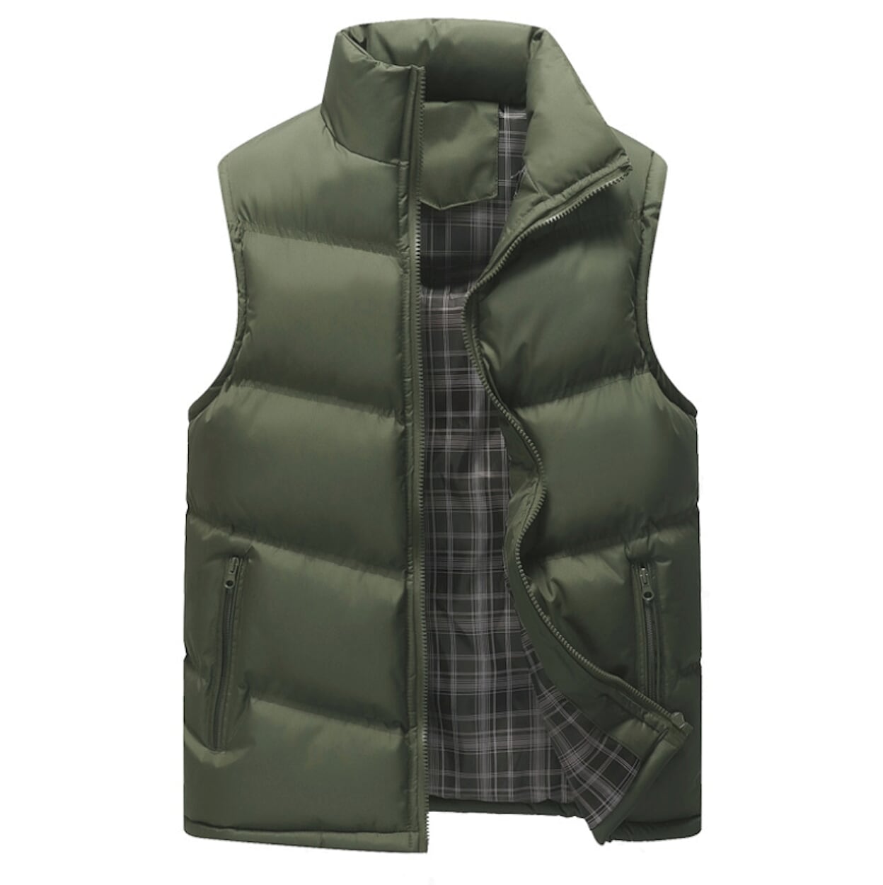 Mens Army Green Zip Up Puffer Winter Vest