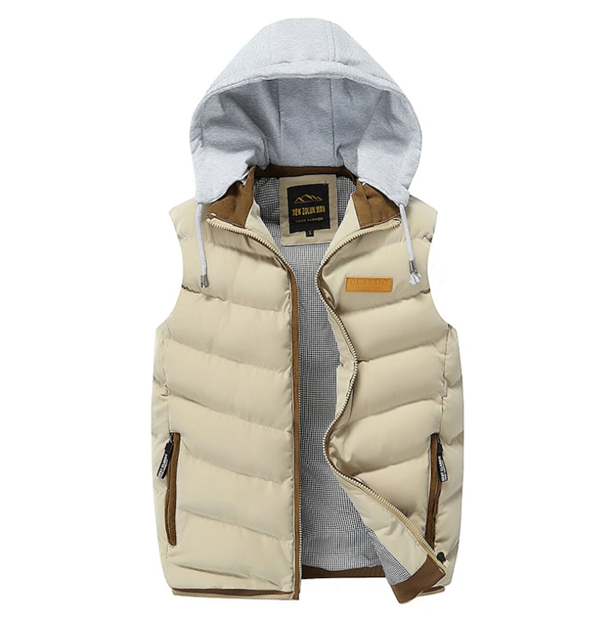 Mens Winter Puffy Vest with Removable Hood in Red