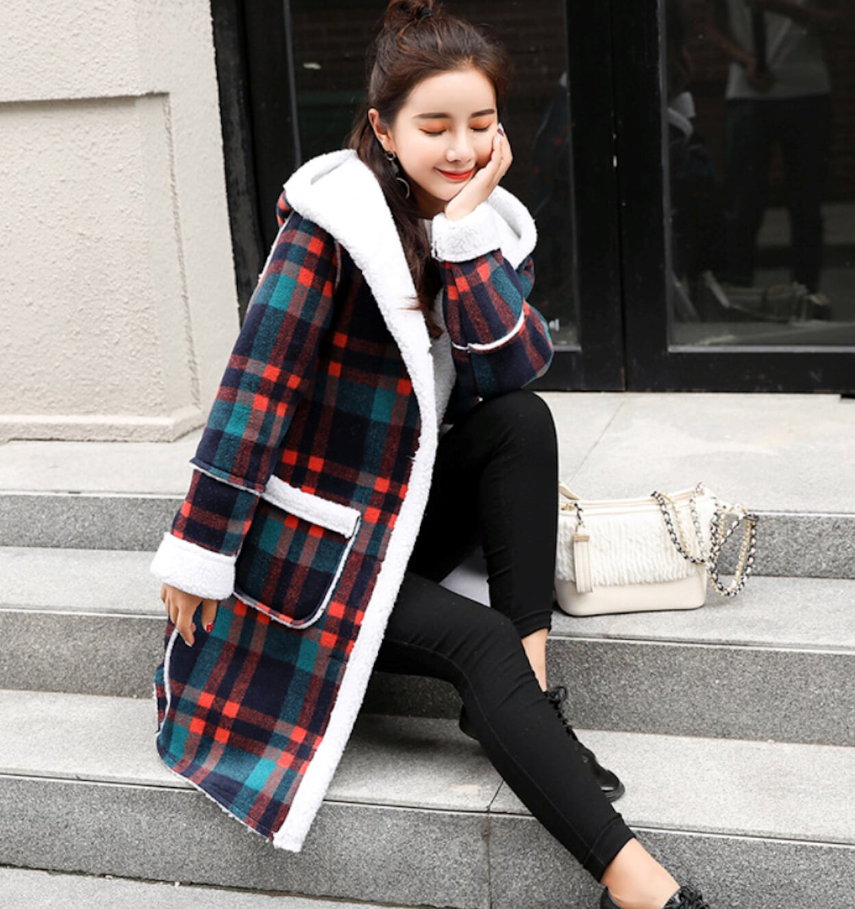 Womens Checkered Coat With Hood