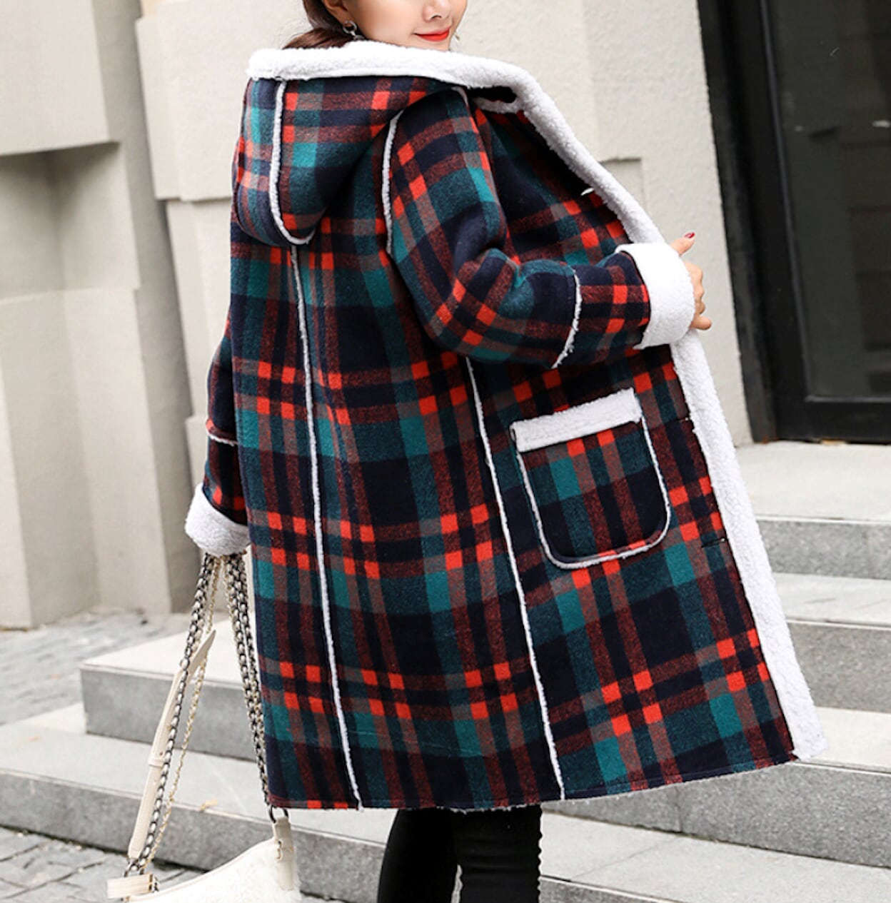 Womens Checkered Coat With Hood