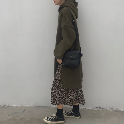 Womens Layered Look Hoodie with Leopard Print Dress